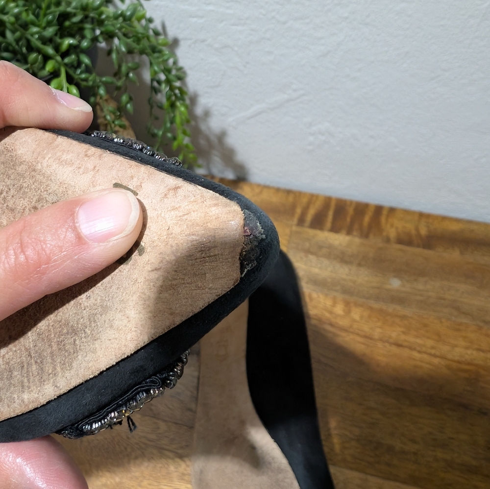 Tory Burch Esme Black Suede Rhinestones‎ Flat Shoes-sz9.5  ~Stylish - Picture 7 of 12